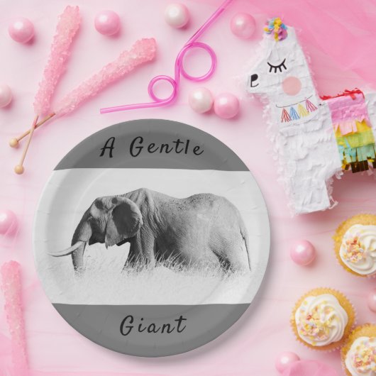 Gentle Giant Elephant high key photo with text Pappteller (Party)