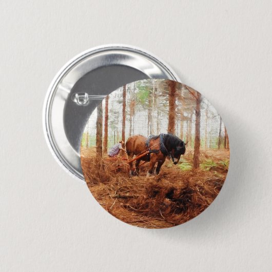 Gentle Giant - Entwurf von Hauling Logs für Pferde Button (Vorne & Hinten)