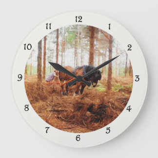 Gentle Giant - Entwurf von Hauling Logs für Pferde Große Wanduhr
