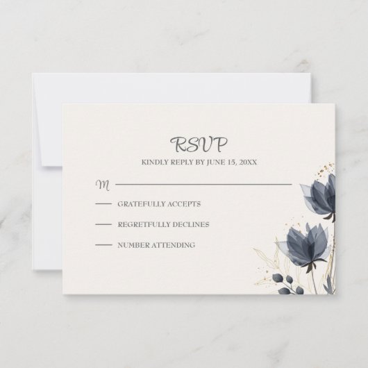 Gentle Gray Blume Wedding RSVP Card Dankeskarte (Vorderseite)