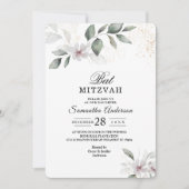 Gentle Greenery Watercolor Leaf & Blume | Gold Einladung (Vorderseite)