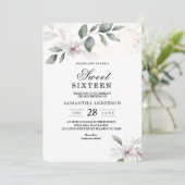 Gentle Greenery Watercolor Leaf & Blume | Gold Einladung (Stehend Vorderseite)