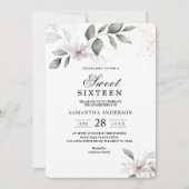 Gentle Greenery Watercolor Leaf & Blume | Gold Einladung (Vorderseite)