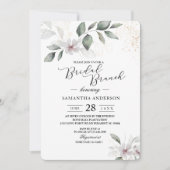 Gentle Greenery Watercolor Leaf & Blume | Gold Einladung (Vorderseite)