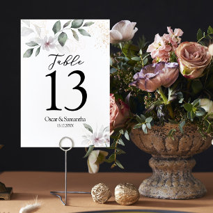 Gentle Greenery Watercolor Leaf & Blume   Gold Tischnummer