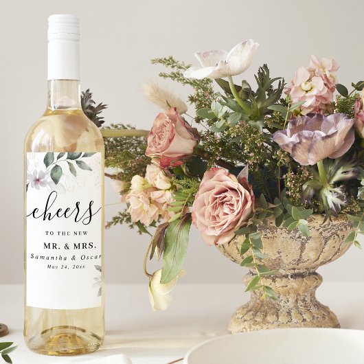 Gentle Greenery Watercolor Leaf & Blume | Gold Weinetikett