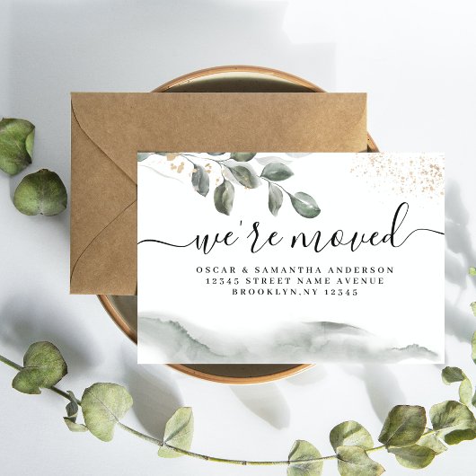 Gentle Greenery Watercolor Leaf | Goldstaub Ankündigungspostkarte