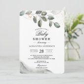 Gentle Greenery Watercolor Leaf | Goldstaub | Einladung (Stehend Vorderseite)