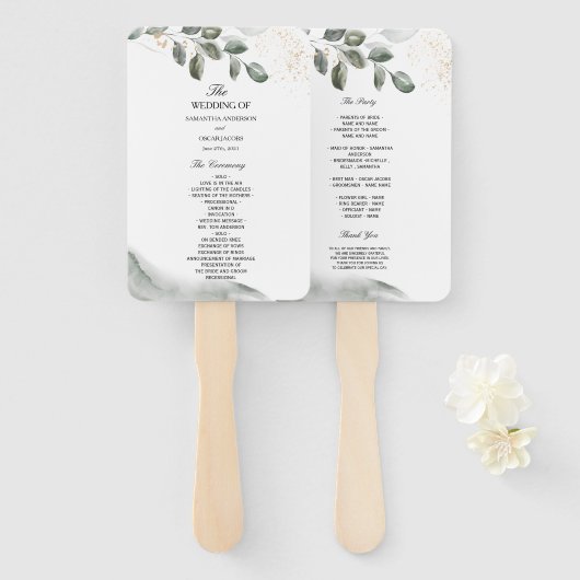 Gentle Greenery Watercolor Leaf | Goldstaub Fächer (Vorne und Hinten)