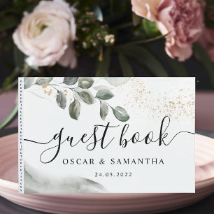 Gentle Greenery Watercolor Leaf   Goldstaub   Gästebuch