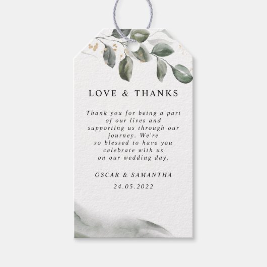 Gentle Greenery Watercolor Leaf | Goldstaub Geschenkanhänger (Vorderseite)