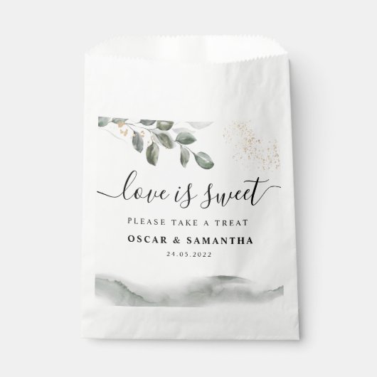 Gentle Greenery Watercolor Leaf | Goldstaub Geschenktütchen (Vorderseite)