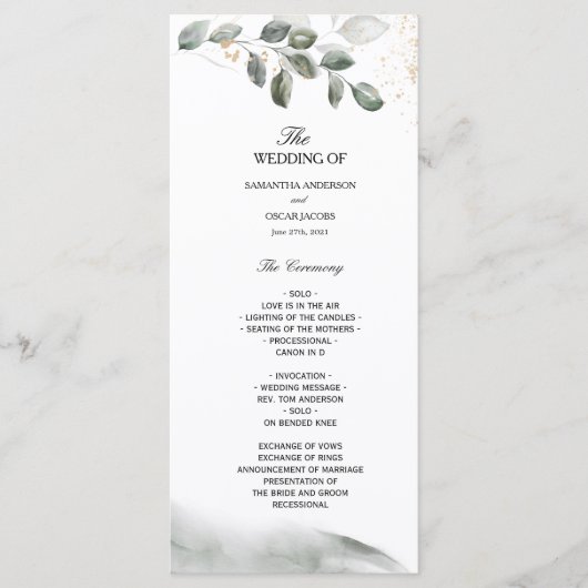 Gentle Greenery Watercolor Leaf | Goldstaub Menükarte (Vorderseite)