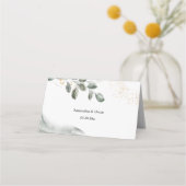 Gentle Greenery Watercolor Leaf | Goldstaub Platzkarte (Rückseite)