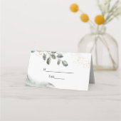 Gentle Greenery Watercolor Leaf | Goldstaub Platzkarte (Vorderseite)