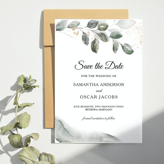 Gentle Greenery Watercolor Leaf | Goldstaub Save The Date