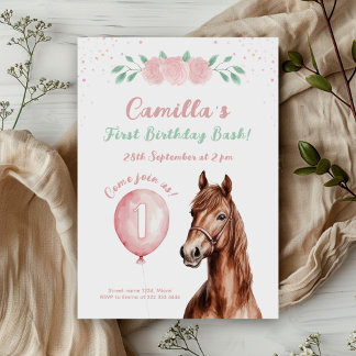 Gentle Horse Floral 1. Geburtstag Einladung