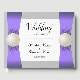 Gentle Lavender & Gray Pearl Ribbon Wedding Gästebuch