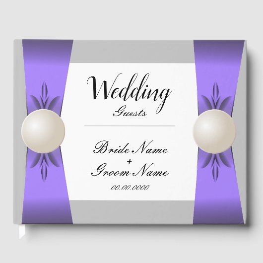 Gentle Lavender & Gray Pearl Ribbon Wedding Gästebuch (Vorderseite)