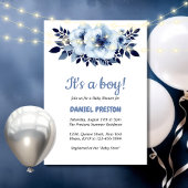 Gentle Light Blue Blume Watercolor Babydusche Einladung