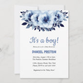 Gentle Light Blue Blume Watercolor Babydusche Einladung (Vorderseite)