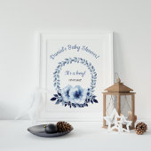 Gentle Light Blue Blume Watercolor Babydusche Poster