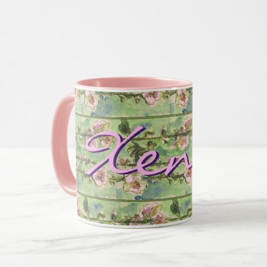Gentle Mallow Floral mit Ihrem Namen Tasse (Vorderseite Links)