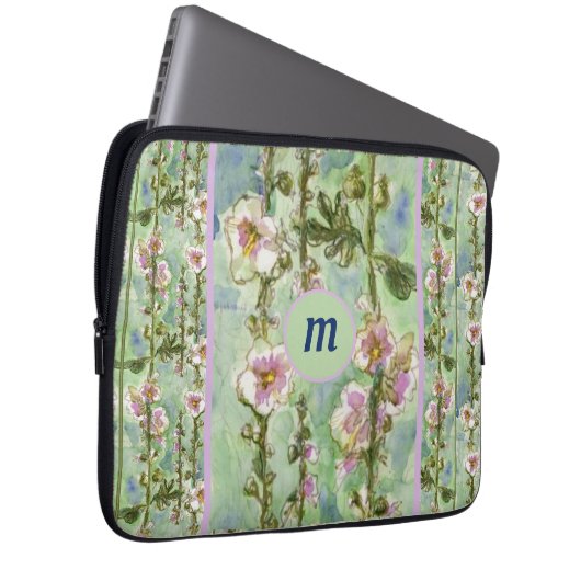 Gentle Mallow Light Pink Blume & Monogram Laptopschutzhülle (Vorne Rechts)