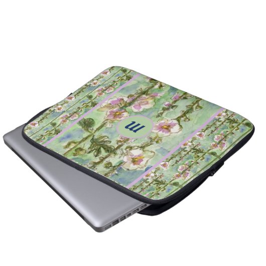Gentle Mallow Light Pink Blume & Monogram Laptopschutzhülle (Vorne Knopf)