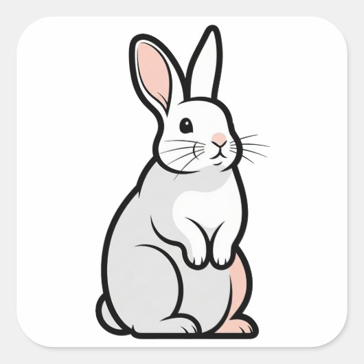 Gentle Minimal Rabbit Illustration Quadratischer Aufkleber (Vorderseite)