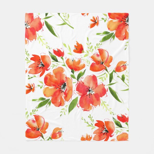 Gentle Orange Poppies Wasserfarben Muster Fleecedecke (Vorderseite)