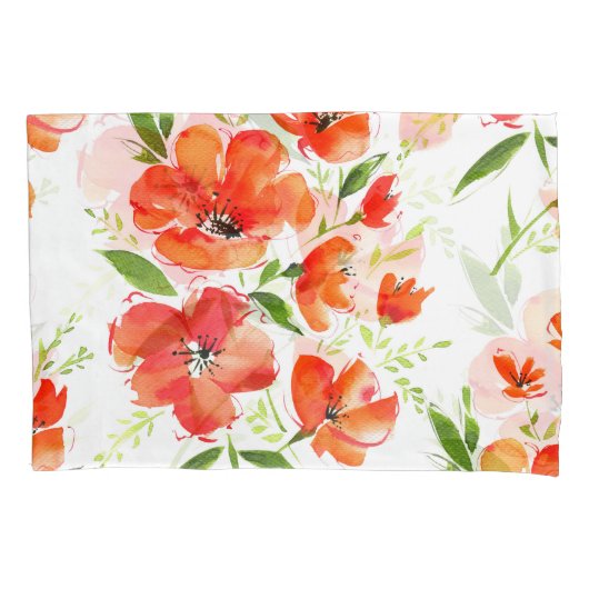 Gentle Orange Poppies Wasserfarben Muster Kissenbezug (Vorderseite)