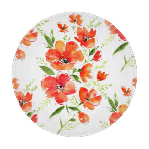 Gentle Orange Poppies Wasserfarben Muster Schneidebrett