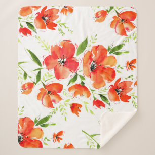 Gentle Orange Poppies Wasserfarben Muster Sherpadecke