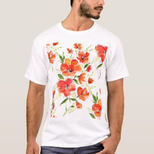 Gentle Orange Poppies Wasserfarben Muster T-Shirt