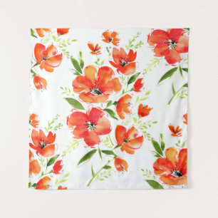 Gentle Orange Poppies Wasserfarben Muster Wandteppich