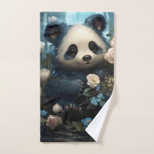Gentle Panda Bear zwischen Dschungel-Rose Badhandtuch Set
