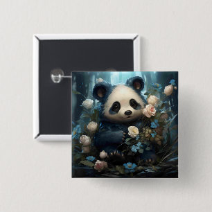 Gentle Panda Bear zwischen Dschungel-Rose Button