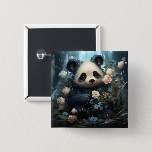 Gentle Panda Bear zwischen Dschungel-Rose Button (Vorne & Hinten)