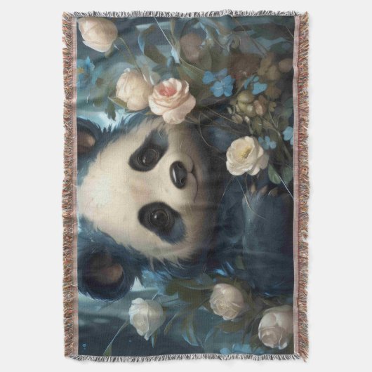 Gentle Panda Bear zwischen Dschungel-Rose Decke (Vorderseite Vertikal)