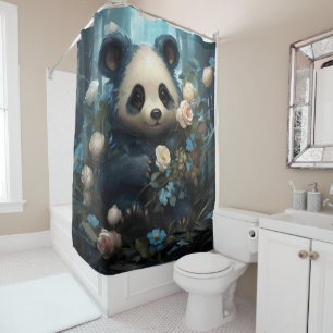Gentle Panda Bear zwischen Dschungel-Rose Duschvorhang