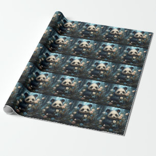 Gentle Panda Bear zwischen Dschungel-Rose Geschenkpapier
