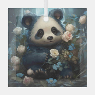 Gentle Panda Bear zwischen Dschungel-Rose Ornament Aus Glas