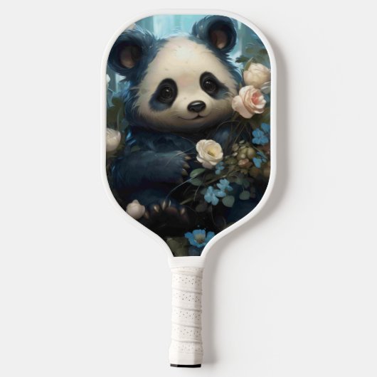 Gentle Panda Bear zwischen Dschungel-Rose Pickleball Schläger (Rückseite)