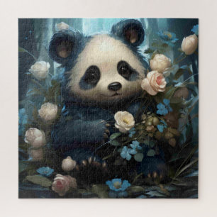 Gentle Panda Bear zwischen Dschungel-Rose Puzzle