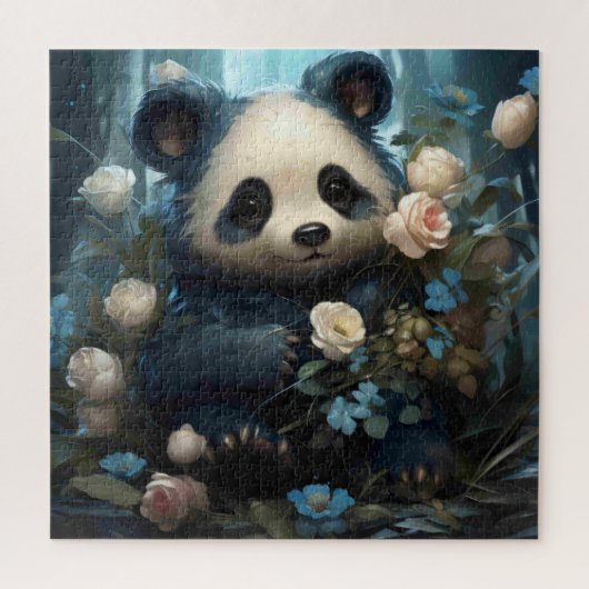 Gentle Panda Bear zwischen Dschungel-Rose Puzzle (Vertikal)