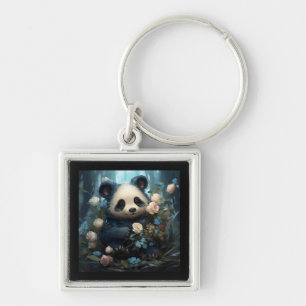 Gentle Panda Bear zwischen Dschungel-Rose Schlüsselanhänger