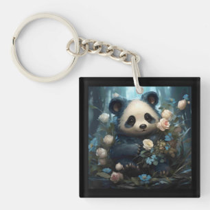Gentle Panda Bear zwischen Dschungel-Rose Schlüsselanhänger