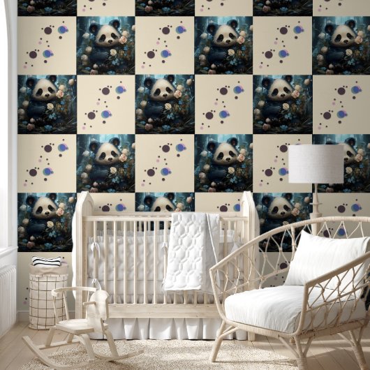 Gentle Panda Bear zwischen Dschungel-Rose Tapete (Kinder)