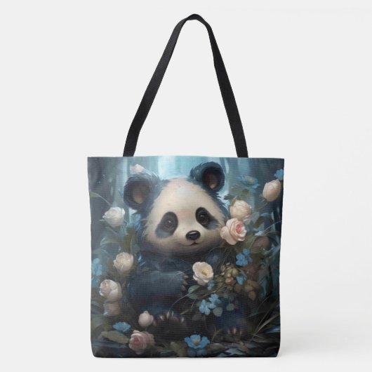 Gentle Panda Bear zwischen Dschungel-Rose Tasche (Vorderseite)